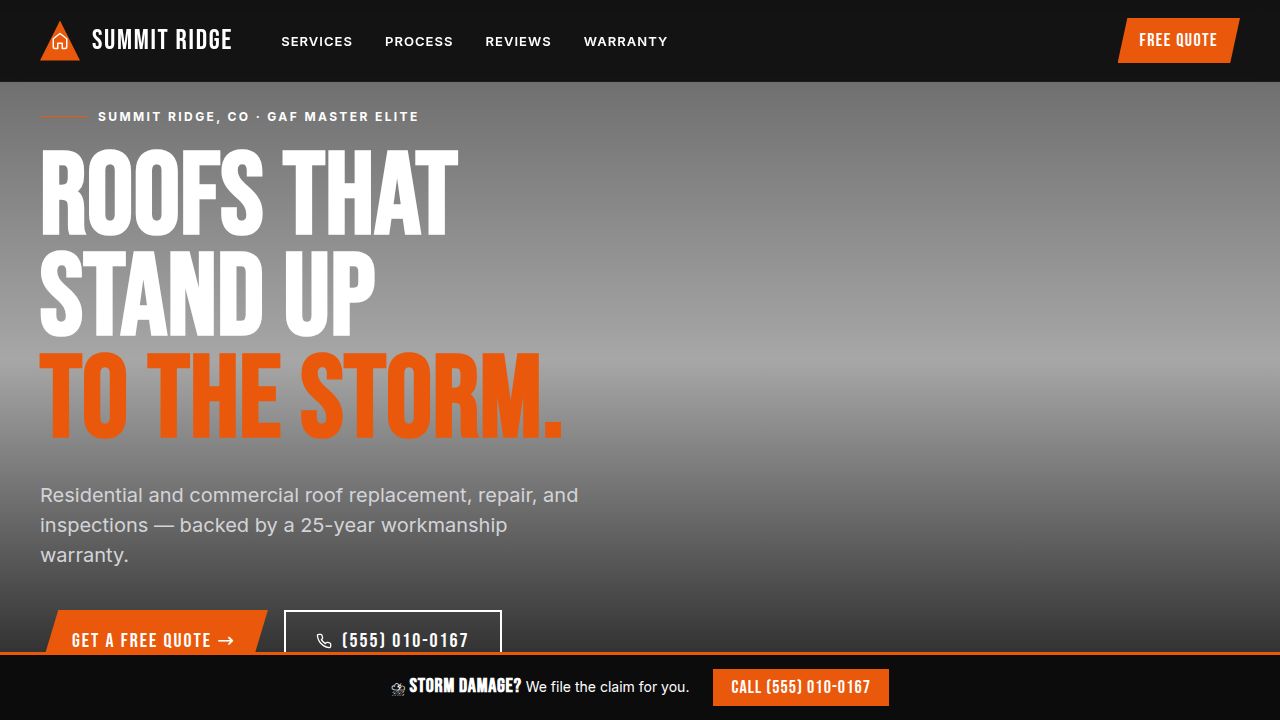 Example Roofing Contractor website